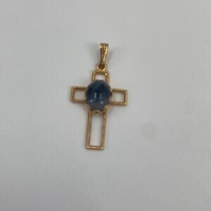Gold-plated agate stone cross pendant